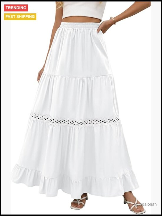 Dresses & Skirts - Boho Lace Crochet Tiered Flowy A-Line Maxi Skirt